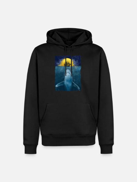Grand requin blanc baleine océan mer bateau bateau surréaliste - Sweat à capuche Premium bio Homme - noir