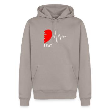 Partnerlook relationship partnership T-shirt - Men’s Premium Organic Hoodie - taupe - Front - Nico (187cm)