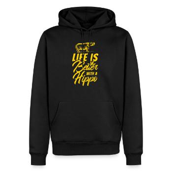 Nilpferd Hippo - Männer Premium Bio Hoodie - Schwarz - Vorne - Nico (187cm)