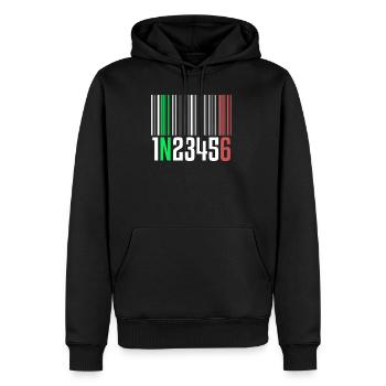 1N23456 Motorcycle Gear One Down Five Up Barcode - Men’s Premium Organic Hoodie - black - Front - Nico (187cm)