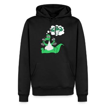 gym fitness hantel bizeps dinosaurier geschenk fun - Männer Premium Bio Hoodie - Schwarz - Vorne - Nico (187cm)