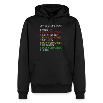 My perfect day video games gamer gambler - Men’s Premium Organic Hoodie - black - Front - Nico (187cm)