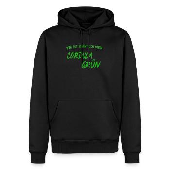 Wer ist eigentlich diese Cordula Grün - Männer Premium Bio Hoodie - Schwarz - Vorne - Nico (187cm)