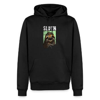 Faultier - Männer Premium Bio Hoodie - Schwarz - Vorne - Nico (187cm)