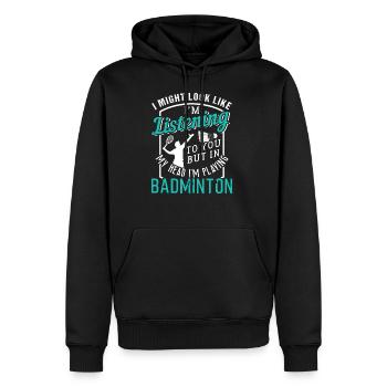 Ballon à plumes badminton - Sweat à capuche Premium bio Homme - noir - Devant - Nico (187cm)