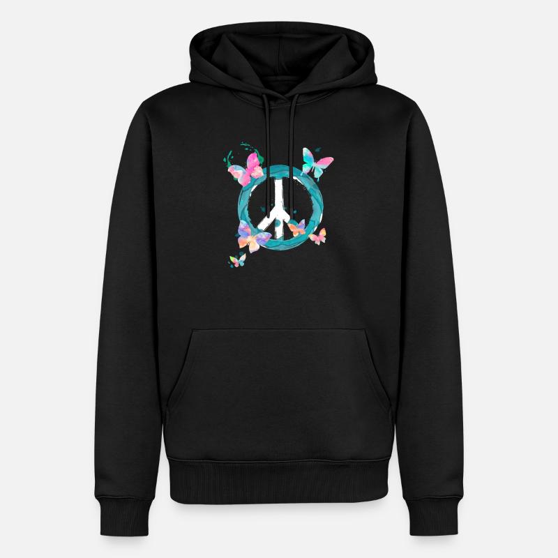 Peacezeichen Schmetterlinge - Männer Premium Bio Hoodie - Schwarz