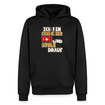 Schweiz Flagge. Ich bin Schweizer und stolz drauf. - Männer Premium Bio Hoodie - Schwarz - Vorne - Nico (187cm)