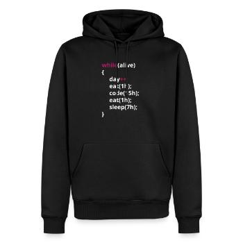 Programmierer Essen Code schlafen lustig PHP - Männer Premium Bio Hoodie - Schwarz - Vorne - Nico (187cm)