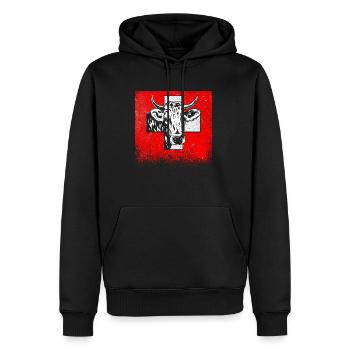 Schweiz Kuh Landwirt Tier Schweizerkreuz Geschenk - Männer Premium Bio Hoodie - Schwarz - Vorne - Nico (187cm)