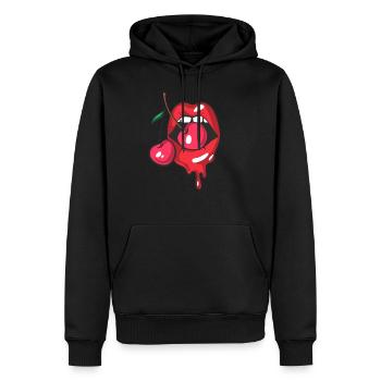 Rote Lippen und zwei Kirschen - Männer Premium Bio Hoodie - Schwarz - Vorne - Nico (187cm)