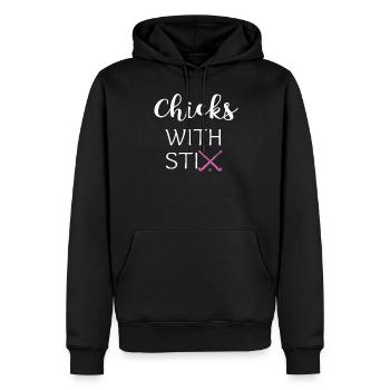 Küken mit Stöcken Feldhockeygeschenk - Männer Premium Bio Hoodie - Schwarz - Vorne - Nico (187cm)