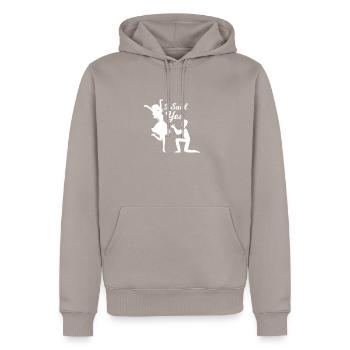 Engagement Engaged Wedding Proposal Ring - Men’s Premium Organic Hoodie - taupe - Front - Nico (187cm)