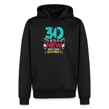 30 ans - Sweat à capuche Premium bio Homme - noir - Devant - Nico (187cm)