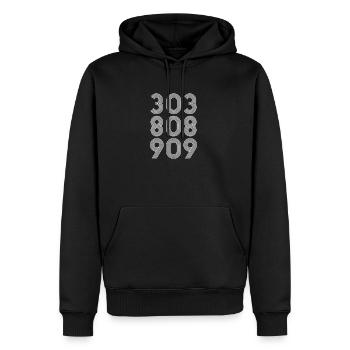303 808 909 | Cadeau DJ de musique de soirée rave - Sweat à capuche Premium bio Homme - noir - Devant - Nico (187cm)