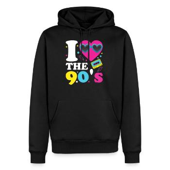 I love the 90's - Retro 90er Jahre Kostüm - Männer Premium Bio Hoodie - Schwarz - Vorne - Nico (187cm)