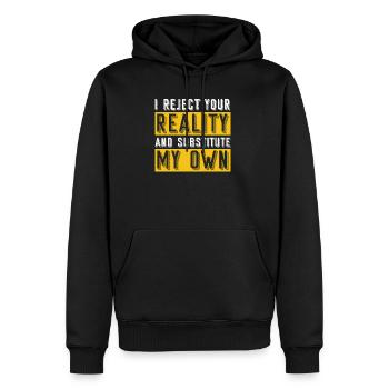 Philosophy reality - Men’s Premium Organic Hoodie - black - Front - Nico (187cm)