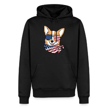 4 juillet Fête de l'indépendance États-Unis Amérique Corgi Dog - Sweat à capuche Premium bio Homme - noir - Devant - Nico (187cm)