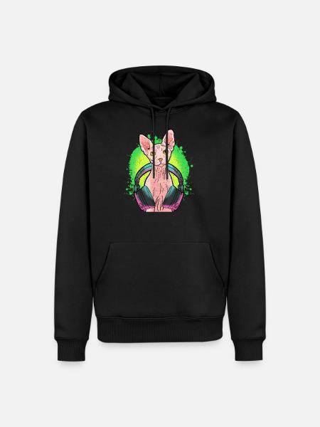Regalo musicale per cuffie Sphynx Cat Kitten - Felpa con cappuccio ecologica premium da uomo - nero
