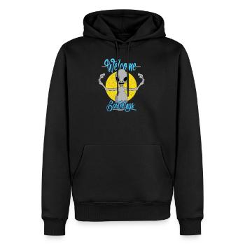 Alien Willkommen Kontakt UFO Witzig Geschenk - Männer Premium Bio Hoodie - Schwarz - Vorne - Nico (187cm)