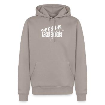 evolution of archaeologist - Men’s Premium Organic Hoodie - taupe - Front - Nico (187cm)