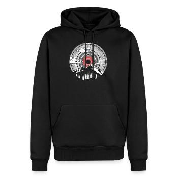 Disque vinyle montagne cadeau de randonnée - Sweat à capuche Premium bio Homme - noir - Devant - Nico (187cm)