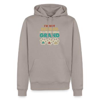 Grand Paw Retired Professional Grandpaw Funny Dog - Men’s Premium Organic Hoodie - taupe - Front - Nico (187cm)