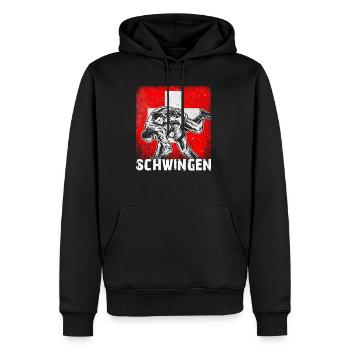 Schweiz Tradition Patriot Schwingen Schweizerkreuz - Männer Premium Bio Hoodie - Schwarz - Vorne - Nico (187cm)