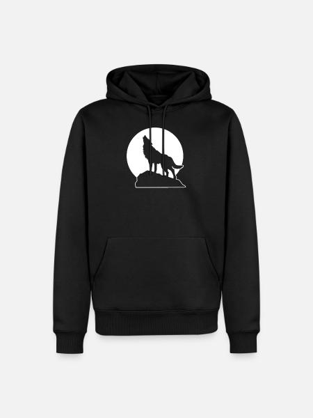 Wolf howling on rock full moon - Men’s Premium Organic Hoodie - black