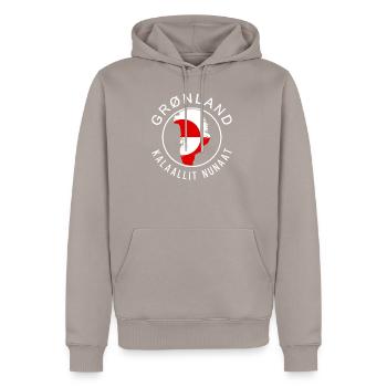 Greenland - Men’s Premium Organic Hoodie - taupe - Front - Nico (187cm)