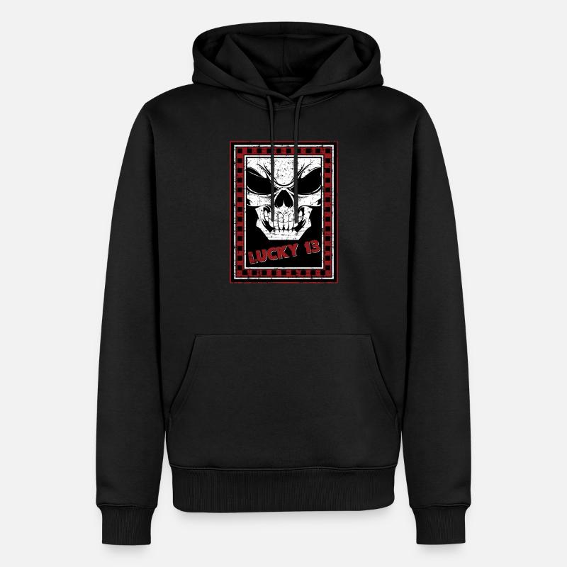 Glücklicher Schädel 13 - Männer Premium Bio Hoodie - Schwarz