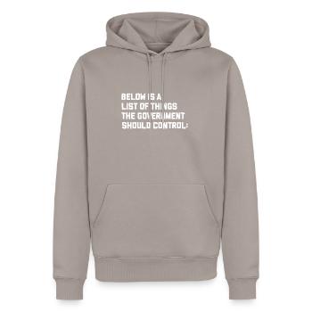 Capitalism Government - Men’s Premium Organic Hoodie - taupe - Front - Nico (187cm)