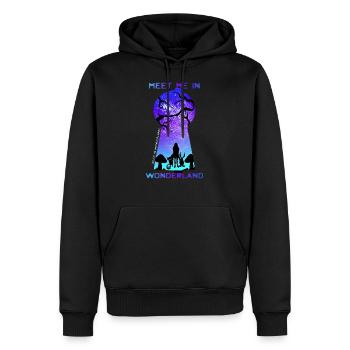 Treffen Sie mich im Wunderland - Männer Premium Bio Hoodie - Schwarz - Vorne - Nico (187cm)