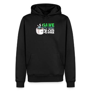Save The Planet - It's The Only One With Coffee - Männer Premium Bio Hoodie - Schwarz - Vorne - Nico (187cm)