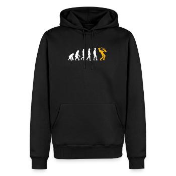 Evolution du saxophone - Sweat à capuche Premium bio Homme - noir - Devant - Nico (187cm)
