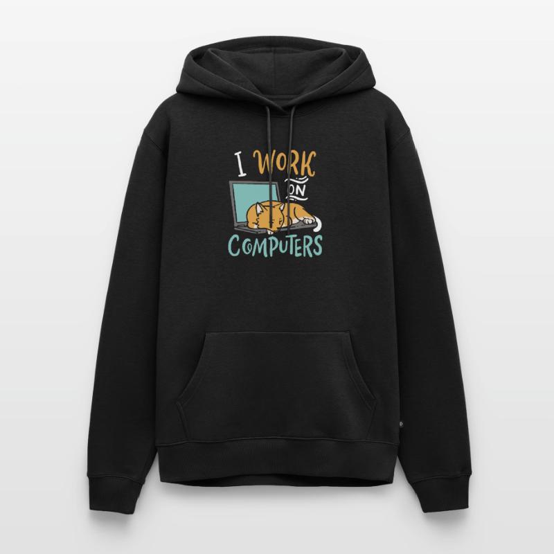 I Work on Computers Cat IT Developer Shirt Men’s Premium Organic Hoodie