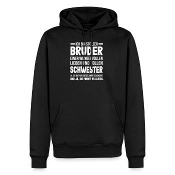 Ich bin stolzer Bruder einer tollen Schwester - Männer Premium Bio Hoodie - Schwarz - Vorne - Nico (187cm)