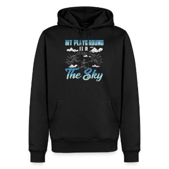 Nett u. Lustig mein Spielplatz ist im Himmel-Fallschirmspringen - Männer Premium Bio Hoodie - Schwarz - Vorne - Nico (187cm)