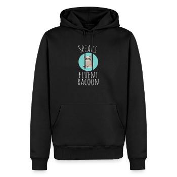 Cute Speaks Fluent Racoon gift - Men’s Premium Organic Hoodie - black - Front - Nico (187cm)