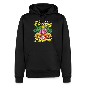 Cute & Funny Flocking Fabulous Flamingo Wortspiel - Männer Premium Bio Hoodie - Schwarz - Vorne - Nico (187cm)