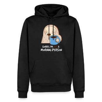 Ich bin kein Morgenmensch - Faultier schläft - Männer Premium Bio Hoodie - Schwarz - Vorne - Nico (187cm)