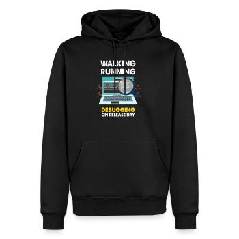 Walking Running Debugging on releas day Shirt - Männer Premium Bio Hoodie - Schwarz - Vorne - Nico (187cm)