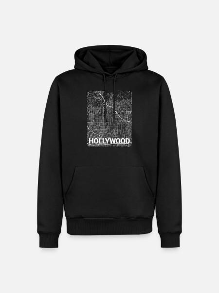 Mapa miasta i ulice Hollywood - Ekologiczna męska bluza z kapturem Premium - czarny