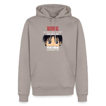 Warning May Spontaneously Start Talking Anime - Men’s Premium Organic Hoodie - taupe - Front - Nico (187cm)