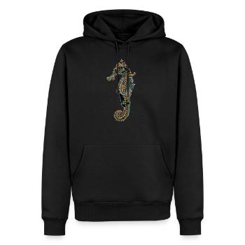 Motif animal marin hippocampe mécanique - Sweat à capuche Premium bio Homme - noir - Devant - Nico (187cm)