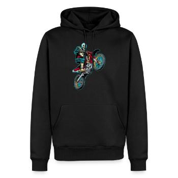Motif Skull Skeleton Bones Motorcross Bike - Sweat à capuche Premium bio Homme - noir - Devant - Nico (187cm)