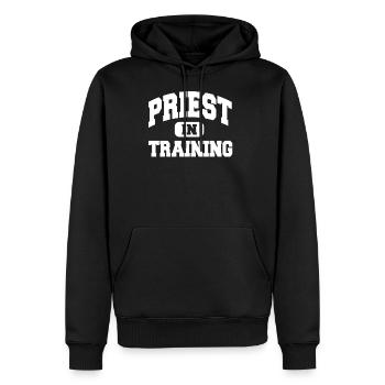Prêtre en formation - Sweat à capuche Premium bio Homme - noir - Devant - Nico (187cm)