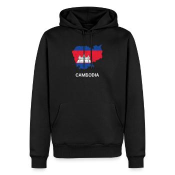 Carte et drapeau du Cambodge (Kampuchea) - Sweat à capuche Premium bio Homme - noir - Devant - Nico (187cm)