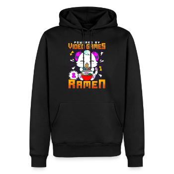 Powered By Videospiele & Ramen Anime Cat Gamer - Männer Premium Bio Hoodie - Schwarz - Vorne - Nico (187cm)