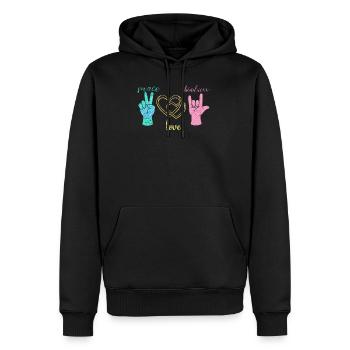 Frieden Liebe Harmonie - Männer Premium Bio Hoodie - Schwarz - Vorne - Nico (187cm)