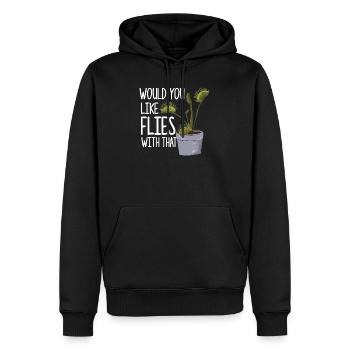 Fliegen damit - Lustige Venusfliegenfalle - Männer Premium Bio Hoodie - Schwarz - Vorne - Nico (187cm)